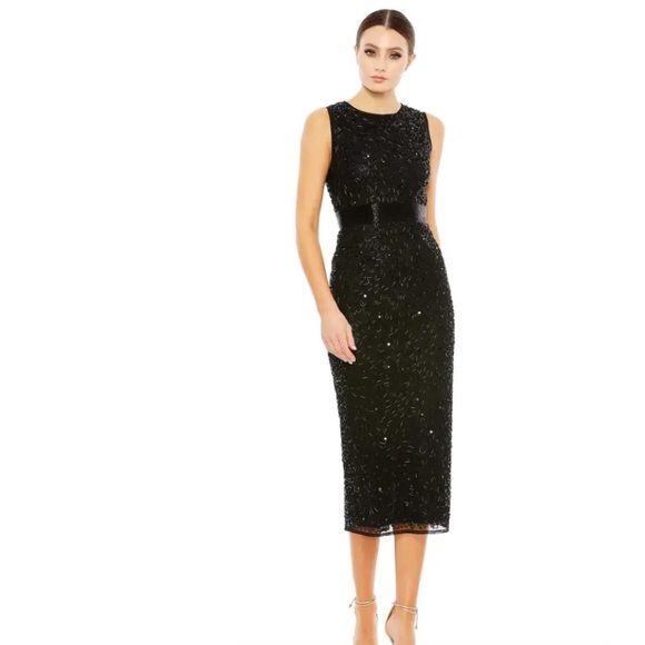 Mac Duggal Black Geometric Hand Embellished  Sleeveless A-Line Dress NWT Size 8 - Picture 2 of 16